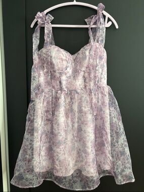 miami Lavender Floral Tie-Shoulder Mini Dress